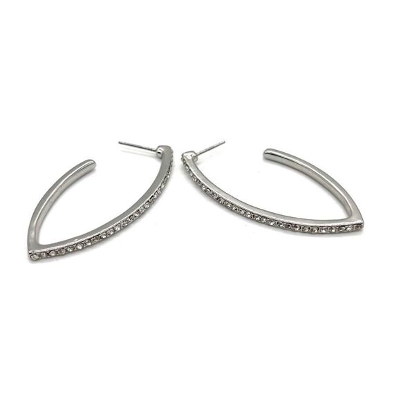 💝Silver Tone Half Hoop W/ Rhinestones Earrings - Picture 3 of 4